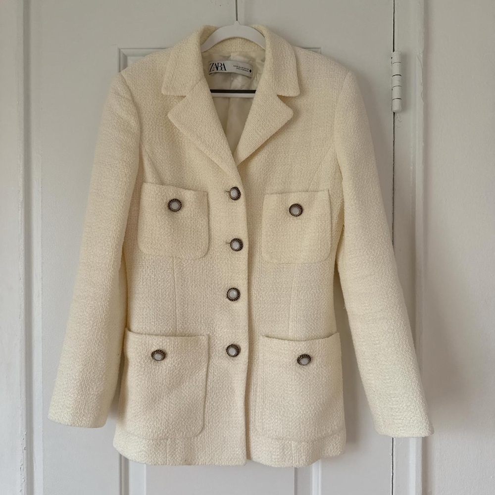 Zara Cream Bouclé Textured Blazer Jacket Size S